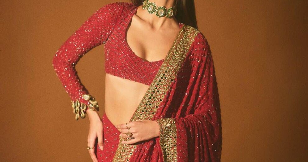 Ananya Panday's Red Saree Glamour
